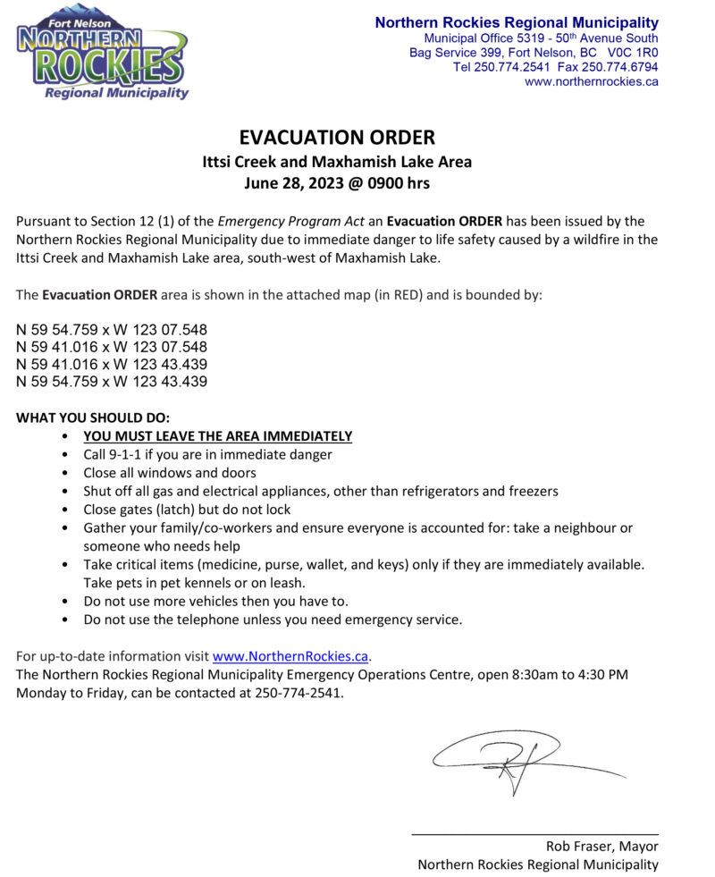 Evacuation Order for Ittsi Creek and Maxhamish Lake - Fort Nelson News ...